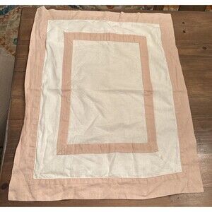 POTTERY BARN 1 CT STANDARD LINEN BLEND PILLOW SHAM WHITE WITH PINK BORDER